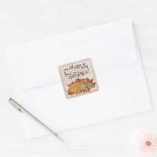 Sticker Carré Beige Thanksgiving Citrouilles et Squash
