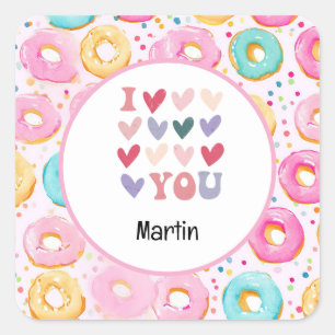 Sticker Carré Beignet je t'aime pour la Saint-Valentin 