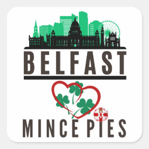 Sticker Carré Belfast Loves Mince Pies Cityscape