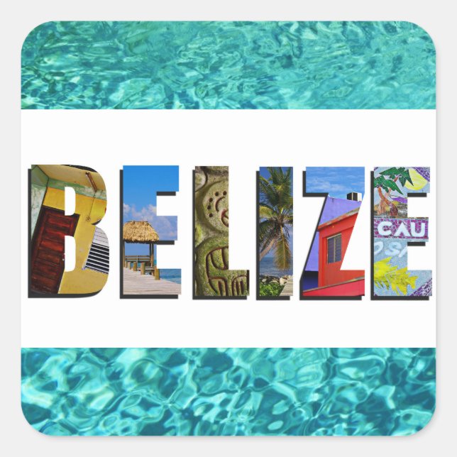 Sticker Carré Belize Tropical Beach Blue Ocean Travel Photos (Devant)