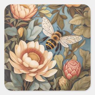 Sticker Carré Belle Abeille De Jardin Avec Fleurs Protea