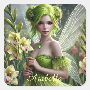 Sticker Carré Belle Août Fée à Gladioli