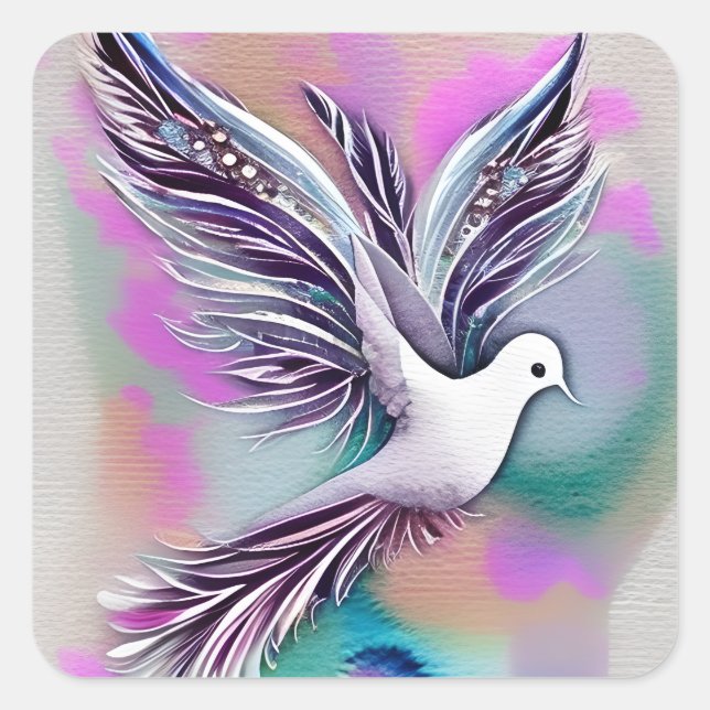 Sticker Carré Belle Aquarelle Ethérée Blanche (Devant)
