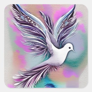 Sticker Carré Belle Aquarelle Ethérée Blanche