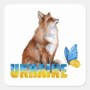 Sticker Carré Belle aquarelle renard et papillon d'Ukraine