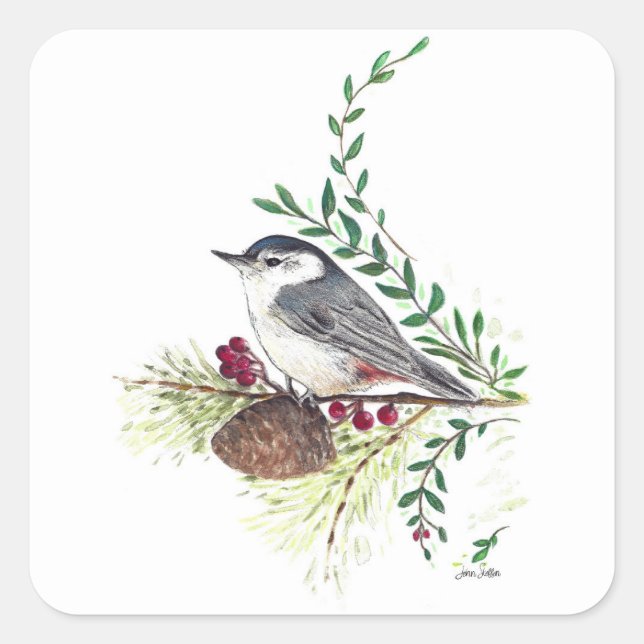 Sticker Carré Belle Art Nuthatch (Devant)