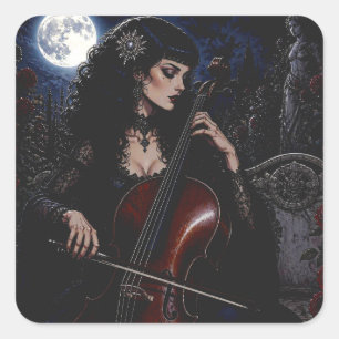 Sticker Carré Belle Beauté Gothique Jouant du Violoncelle