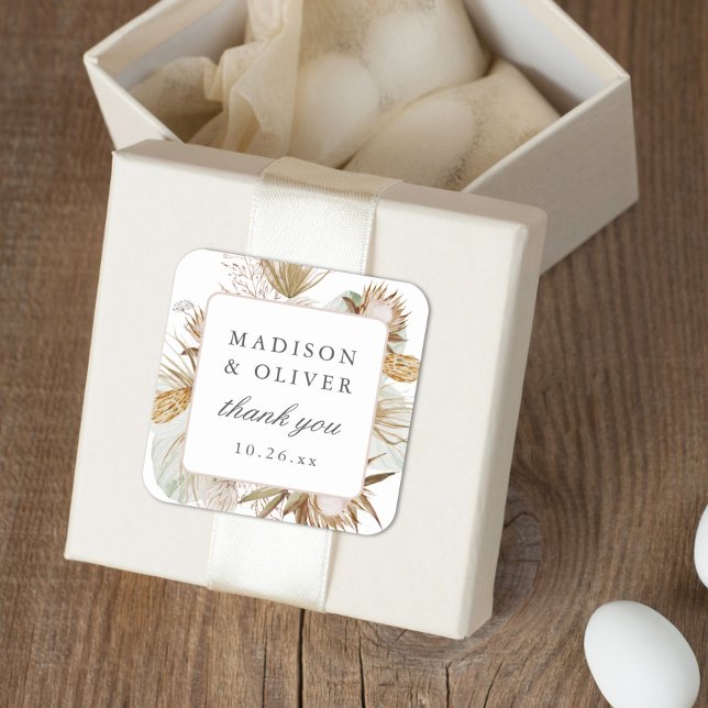 Sticker Carré Belle Boho Botanique Blanc Mariage Faveur (Créateur téléchargé)