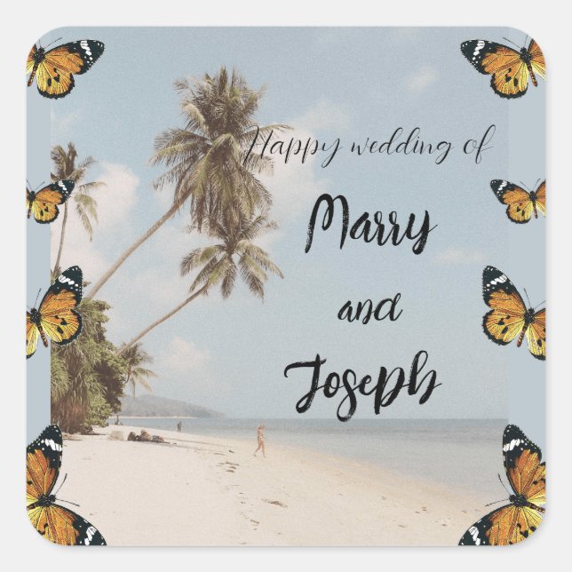 Sticker Carré Belle Butterfly Day Beach Mariage tropical (Devant)