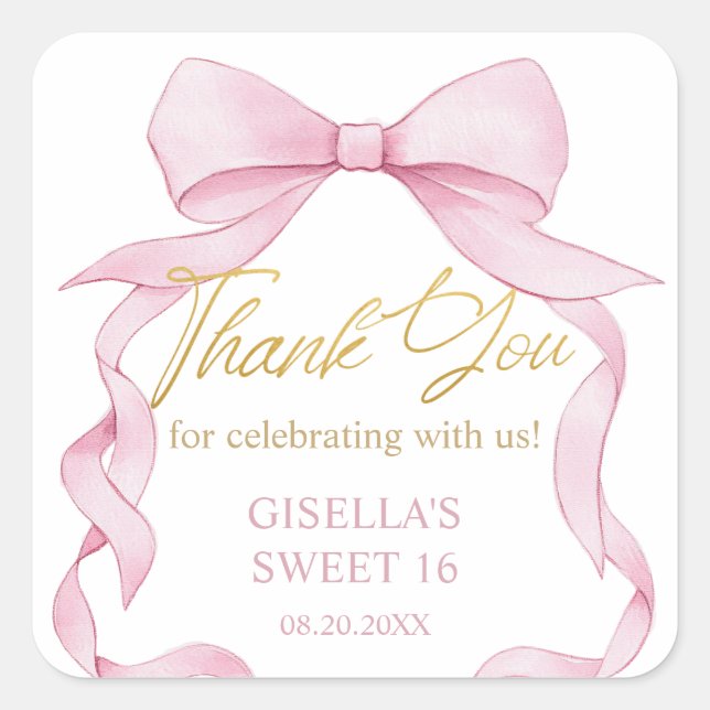 Sticker Carré Belle Coquette Pink Ribbon Bows Sweet sixteen 16 (Devant)