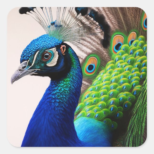 Sticker Carré Belle couleur Peacock Paon Bird faune (Devant)