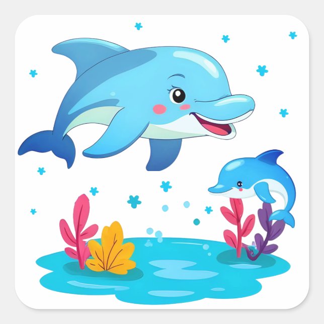 Sticker Carré Belle Dolphin Sea Animaux Anniversaire (Devant)