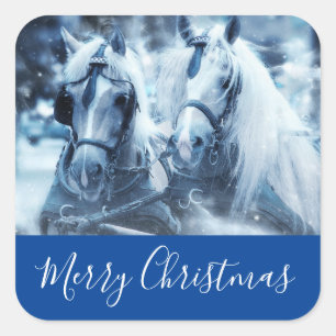 Sticker Carré Belle équipe Cheval Hiver Photo Joyeux Noël