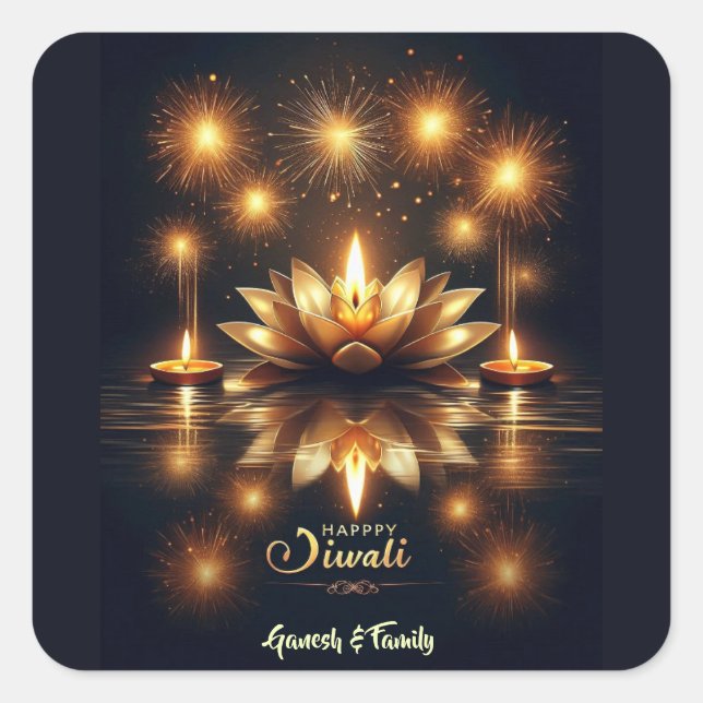 Sticker Carré Belle et brillante Diya à Lotus Diwali (Devant)