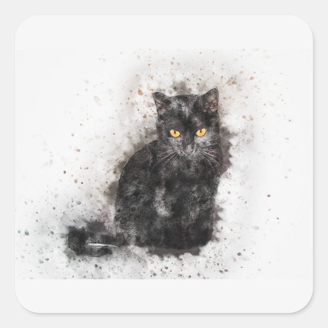 Sticker Carré Belle et tendance Chat Noir Perdu Photo (Devant)