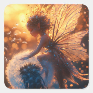 Sticker Carré Belle fée solaire avec Dandelion