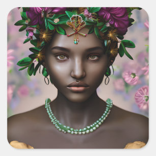 Sticker Carré Belle femme afro-américaine aux fleurs