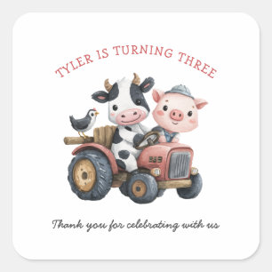 Sticker Carré Belle ferme Animaux fête d'anniversaire