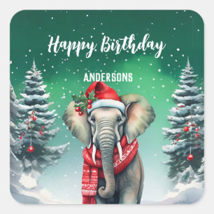 Sticker Carré Belle fête d'anniversaire d'éléphant de Noël