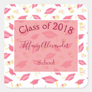 Sticker Carré Belle fête de graduation rose