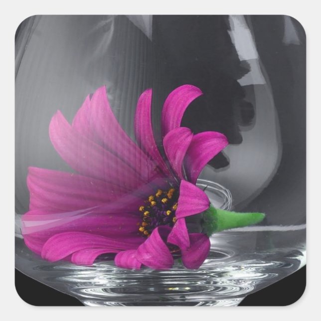 Sticker Carré Belle fleur violette encastrée dans verre de crist (Devant)