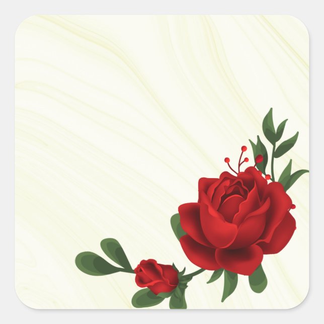 Sticker Carré belle fleurs rouges vert feuilles (Devant)