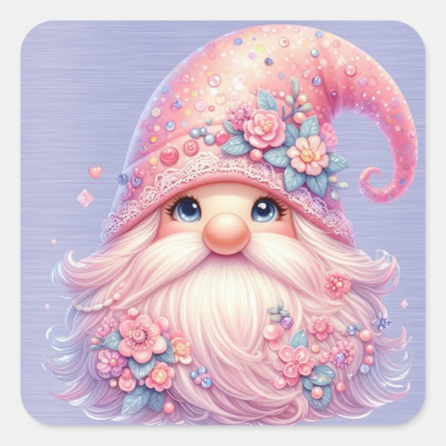Sticker Carré Belle Gnome rose Parkly (Devant)