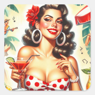 Sticker Carré Belle illustration de femme rétro