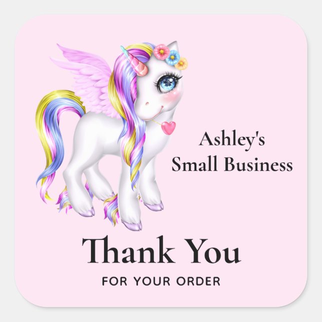 Sticker Carré Belle licorne avec Rainbow Mane Business (Devant)