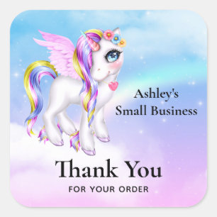 Sticker Carré Belle licorne avec Rainbow Mane Business