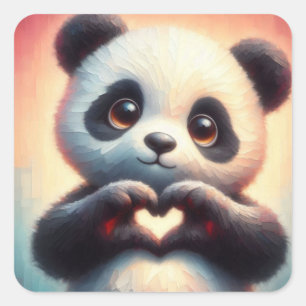 Sticker Carré Belle Love Heart Panda