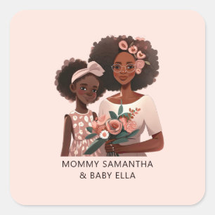 Sticker Carré Belle maman et fille noire (17)