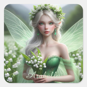 Sticker Carré Belle May Fairy dans Lilies de la Vallée