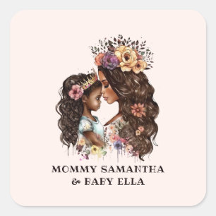 Sticker Carré Belle mère et fille noire (4)
