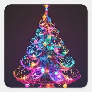 Sticker Carré Belle Nouvel Arbre de Noël Étincelante