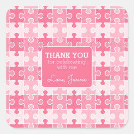 Sticker Carré Belle Ombre de puzzles roses Anniversaire Merci