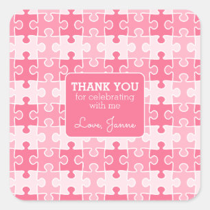 Sticker Carré Belle Ombre de puzzles roses Anniversaire Merci