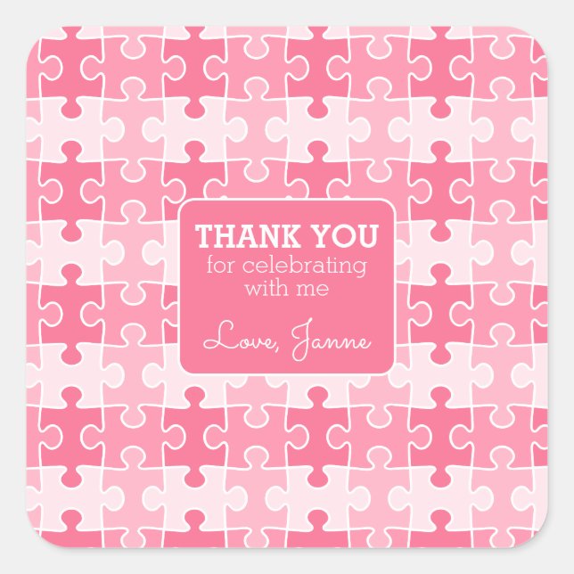 Sticker Carré Belle Ombre de puzzles roses Anniversaire Merci (Devant)