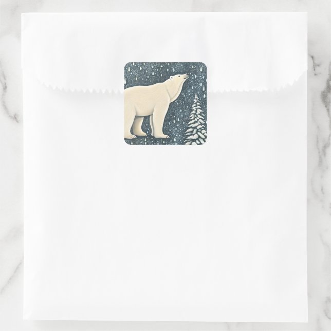 Sticker Carré Belle Ours Polaire Artique (Sac)