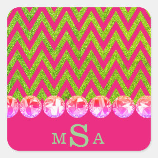 Sticker Carré Belle Parties scintillant Chevron Rose Vert Élégan