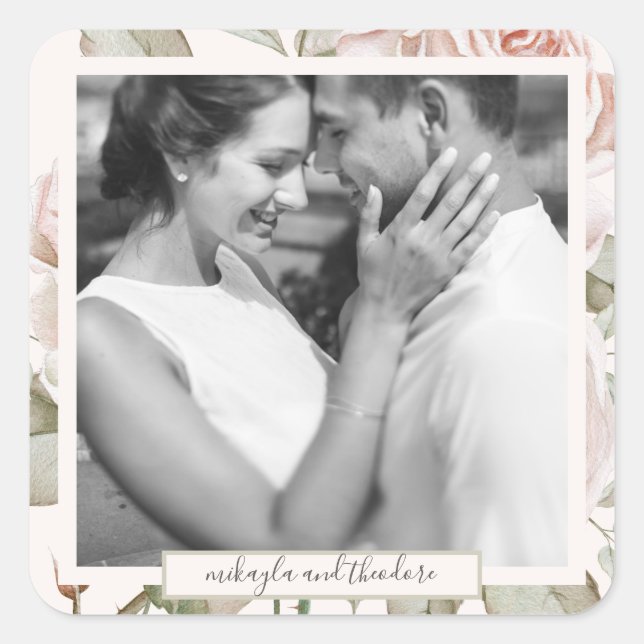 Sticker Carré Belle Peach Blush Rose Photo Mariage (Devant)