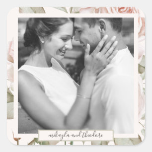 Sticker Carré Belle Peach Blush Rose Photo Mariage