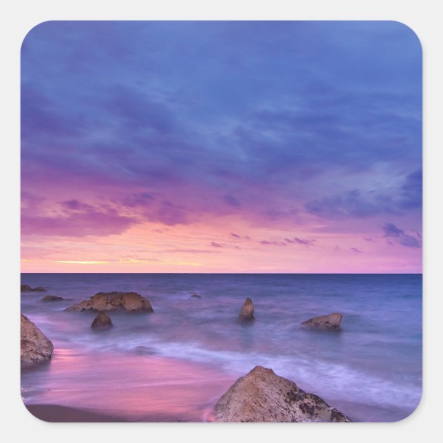 Sticker Carré Belle photo côtière du coucher de soleil (Devant)