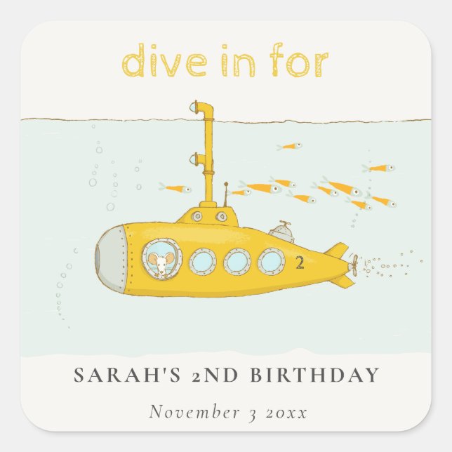 Sticker Carré Belle Plongée Sous-Marine Jaune Anniversaire (Devant)
