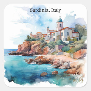 Sticker Carré Belle Sardaigne Italie Aquarelle Voyage