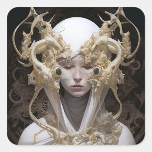 Sticker Carré Belle sorcière Demon Queen Imaginaire Art