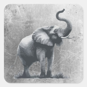 Sticker Carré Belle Trompe d'Éléphant Levée Art Animalier