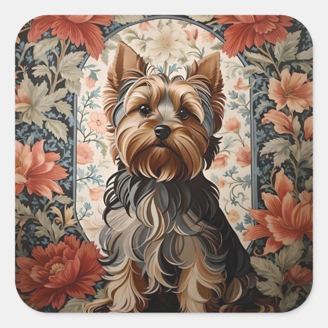 Sticker Carré Belle Yorkie | Yorkshire Terrier Portrait (Devant)