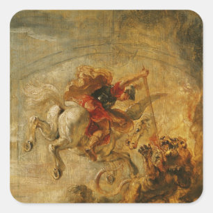 Sticker Carré Bellerophon montant Pegasus combattant les