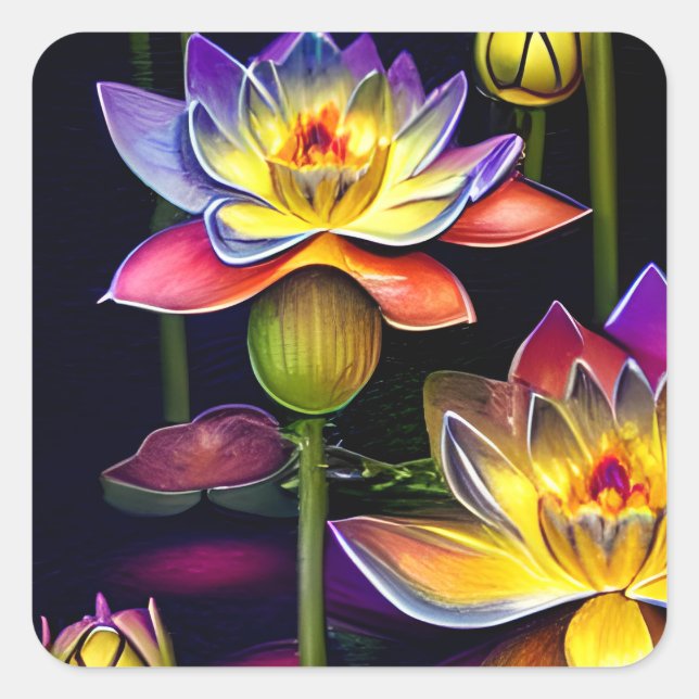 Sticker Carré Belles fleurs de Lotus la nuit (Devant)